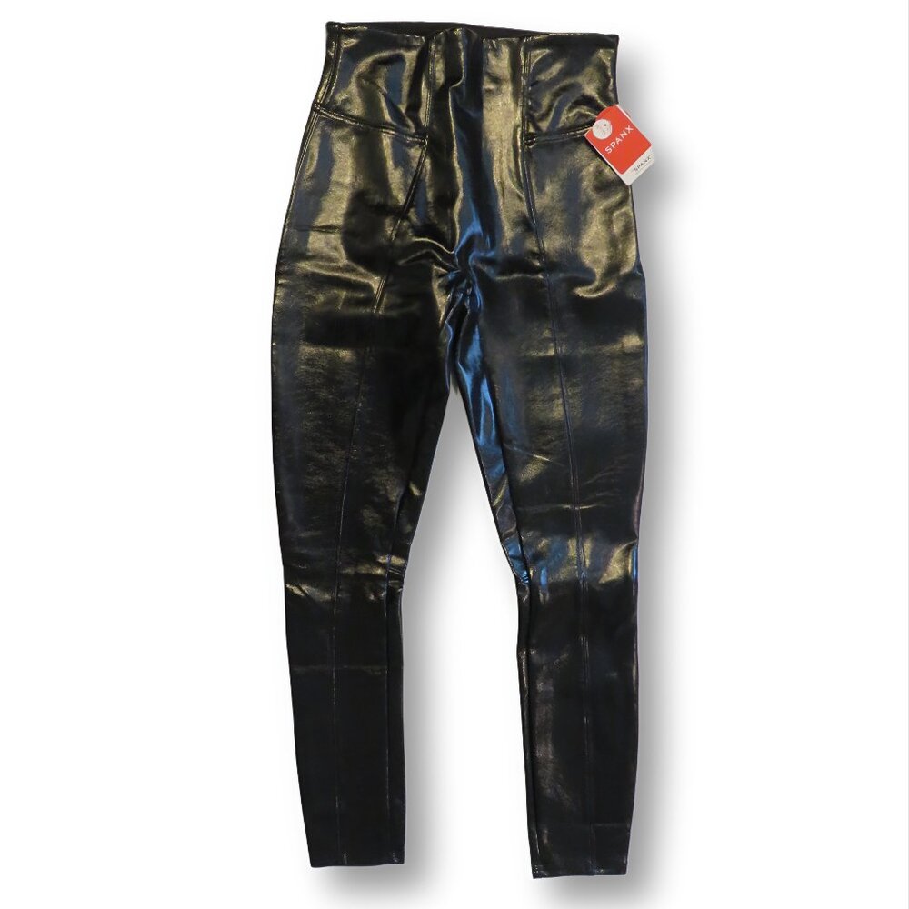 SPANX Faux Patent Leather Black Leggings – Women's Petite Small, NWT